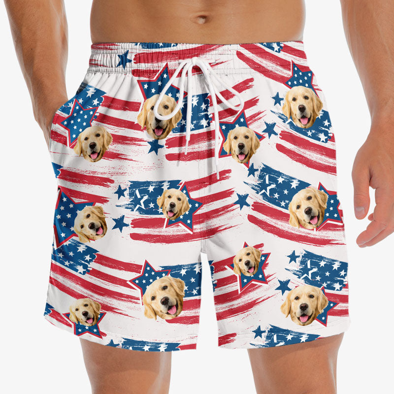 Discover Custom Photo Stars, Stripes & Everything Nice - Dog & Cat Personalized Custom Patriotic Men Beach Shorts