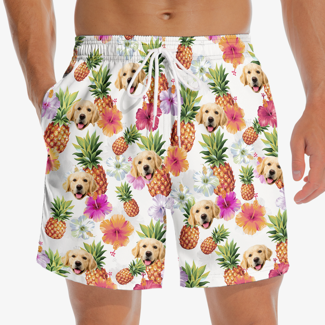 Discover Custom Photo Let's Go To The Beach - Dog & Cat Personalized Custom Tropical Hawaiian Aloha Men Beach Shorts