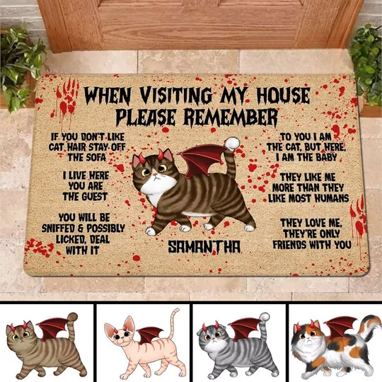 Halloween Please Remember Visiting This House Devil Cats Personalized Doormat