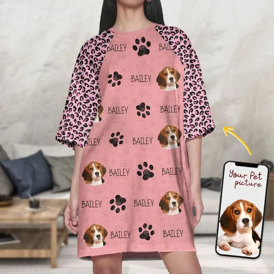 Discover Custom Dog Photo Raglan Nightgown Women's Sleep Tee