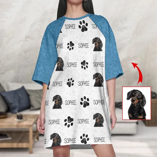 Custom Photo, Clipart For Dog Lover Dog Raglan Nightgown Women's Sleep Tee