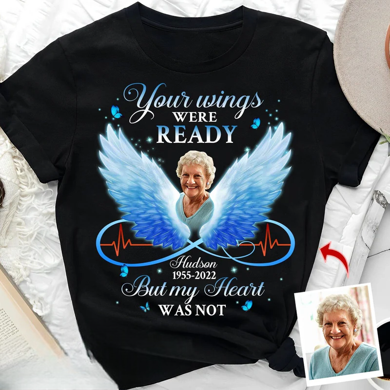Discover Personalized Angel Wings Memorial Custom Upload Photo T-Shirt