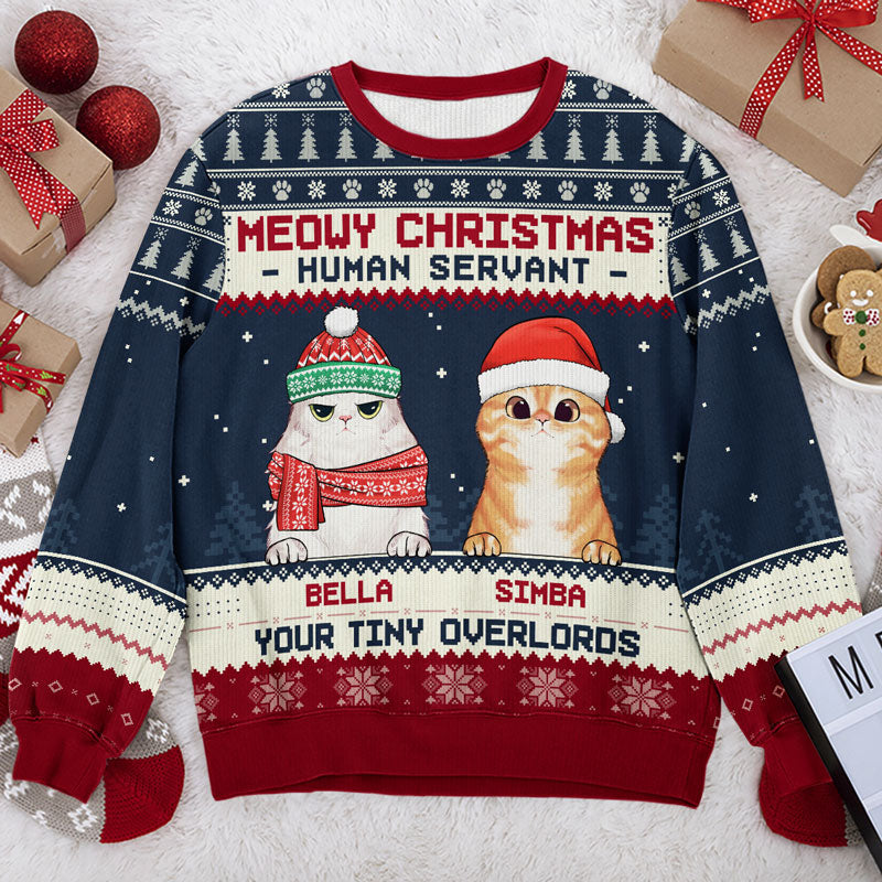 Discover Meowy Christmas Human Servant - Cat Personalized Sweatshirt - Gift For Pet Owners, Pet Lovers