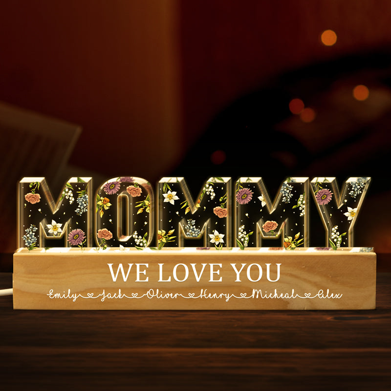 Discover Mommy's Garden Flower Birth Month - Family Personalized Custom Acrylic Letters 3D LED Night Light - Mother's Day, Gift For Mom, Grandma