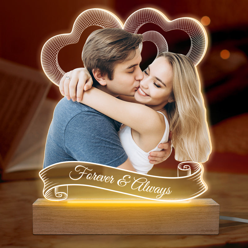 Discover Custom Photo Love You Forever - Couple Personalized Custom Shaped 3D LED Light - Upload Photo Gift For Husband Wife, Anniversary