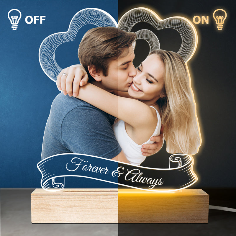 Custom Photo Love You Forever - Couple Personalized Custom Shaped 3D LED Light - Upload Photo Gift For Husband Wife, Anniversary