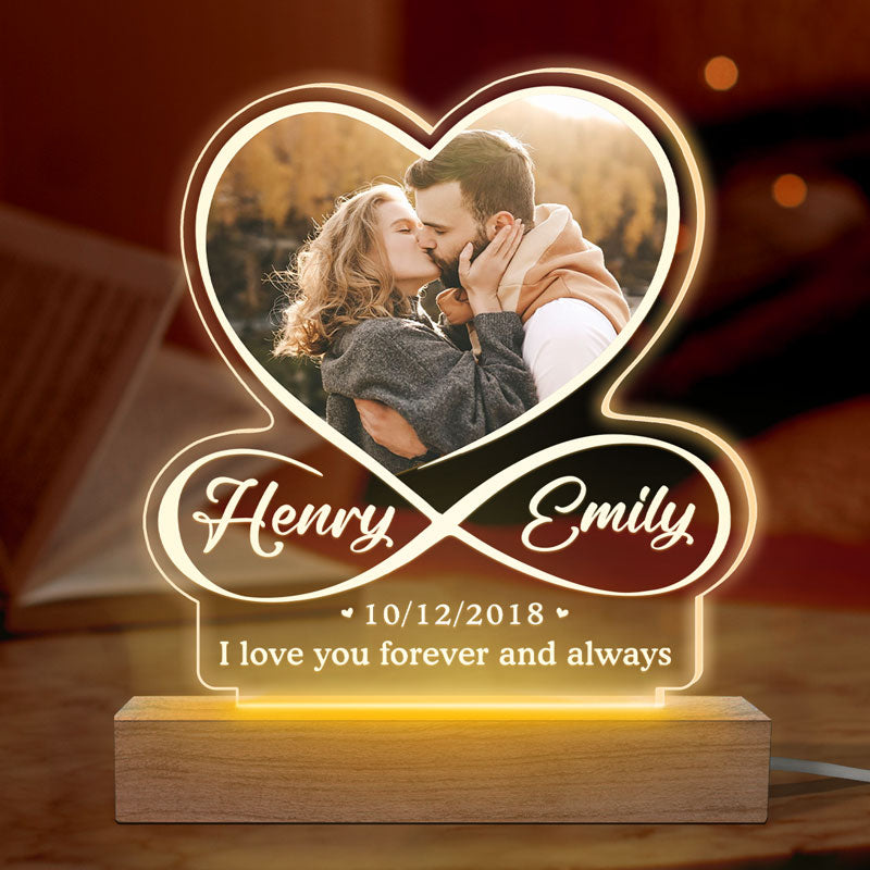 Discover Custom Photo I Love You To Infinity And Beyond - Couple Personalized Custom Infinity Heart Shaped 3D LED Light - Gift For Husband Wife, Anniversary