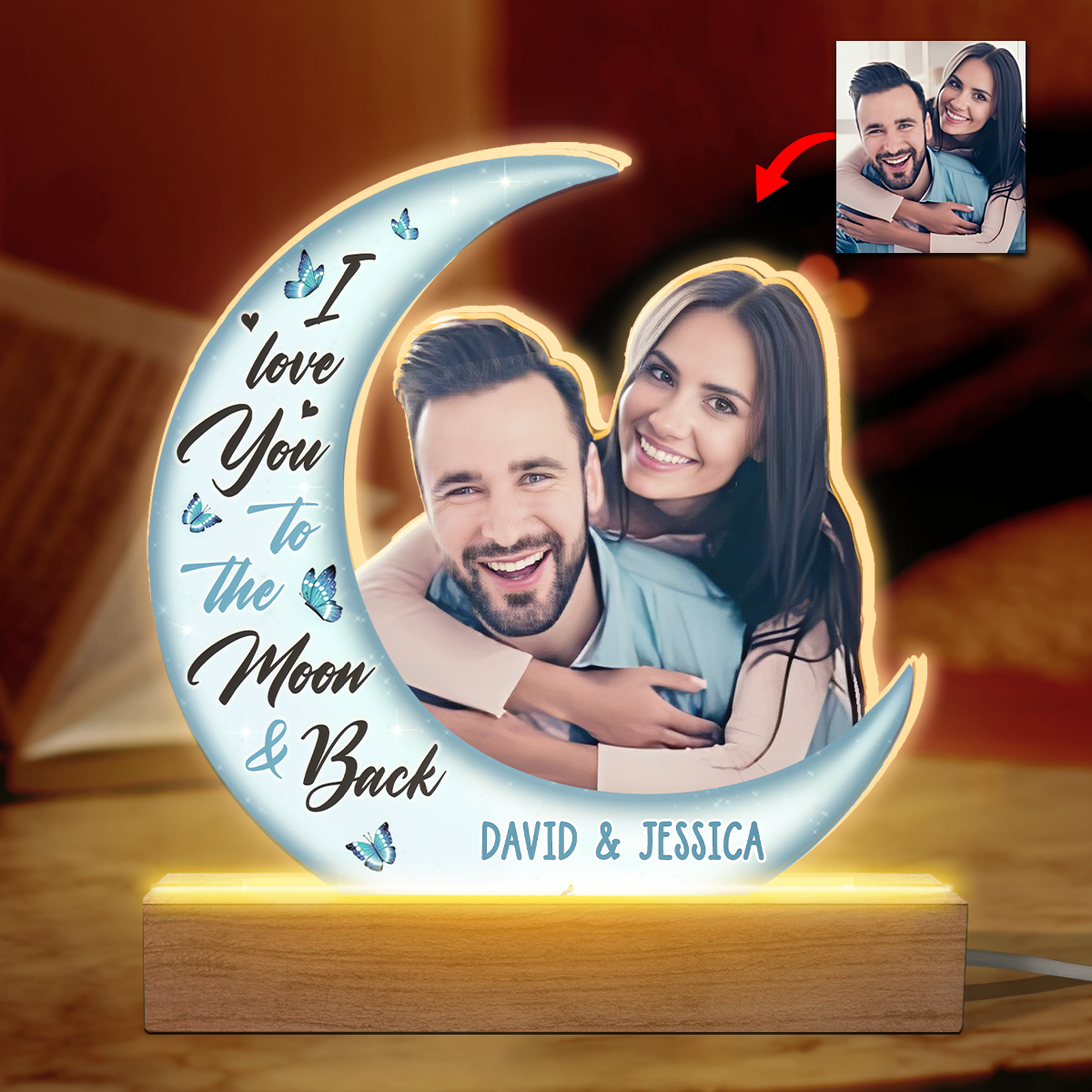 Discover Custom Photo Love You To The Moon And Back - Couple Personalized Custom Shaped 3D LED Light - Upload Photo Gift For Husband Wife, Anniversary