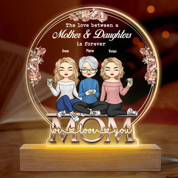 Discover The Love Between Mother & Daughters - Family Personalized Custom Snow Globe Shaped 3D LED Light - Mother's Day, Birthday Gift For Mom From Daughter