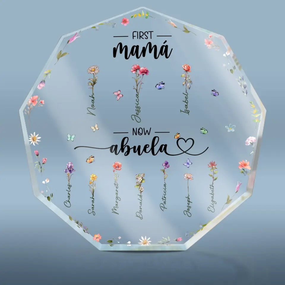 Discover First Mama Now Abuela - Family Personalized Custom Nonagon Shaped Acrylic Plaque - Gift For Mom, Grandma