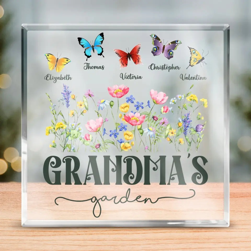 Discover Flowers Bloom In Grandma's Garden Of Love - Family Personalized Custom Square Shaped Acrylic Plaque - Mother's Day, Gift For Mom, Grandma