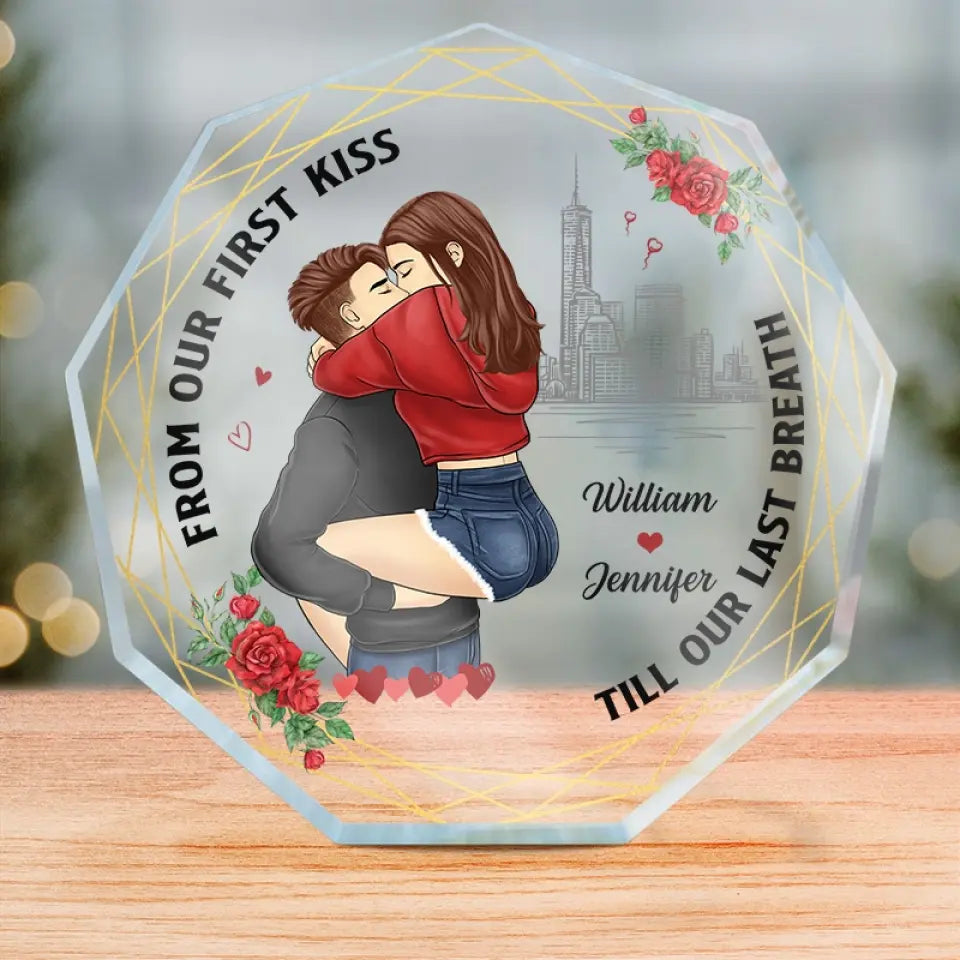 Discover From Our First Kiss Till Our Last Breath - Couple Personalized Custom Nonagon Shaped Acrylic Plaque - Gift For Husband Wife, Anniversary