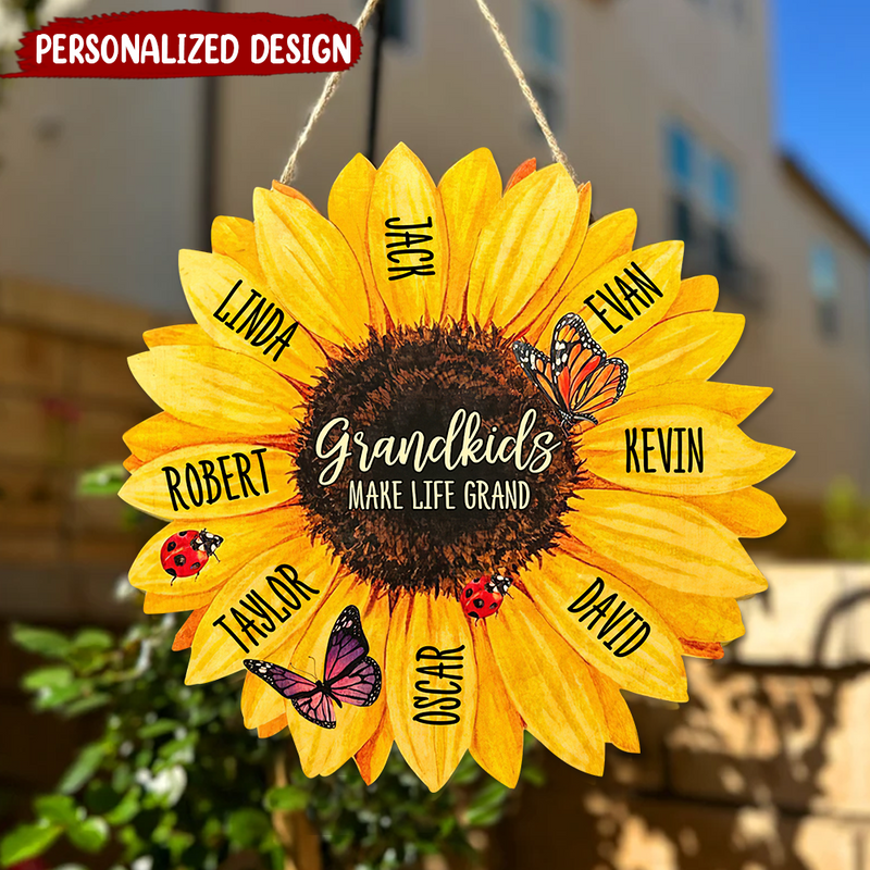 Discover Grandkids Make Life Grand Sunflower Wooden Sign