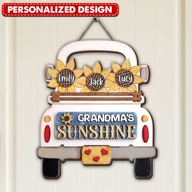 Discover Sunflower Truck Grandma's Sunshine Personalized Shape wooden sign