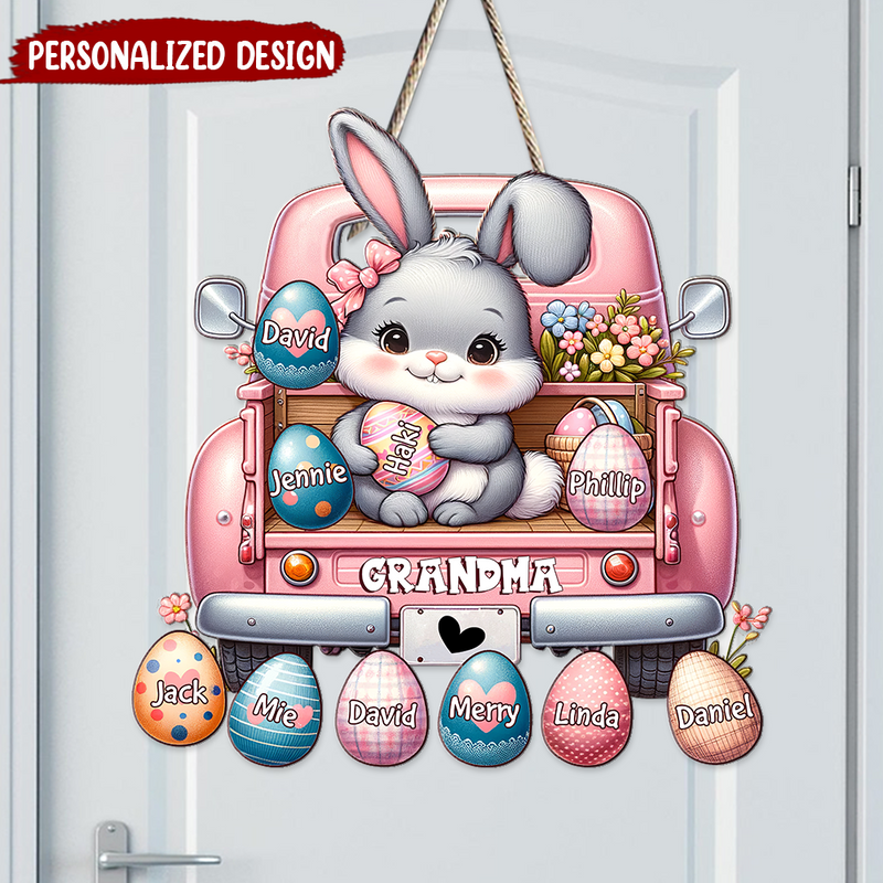 Discover Grandma Bunny With Easter Egg Grandkids Personalized Shape wooden sign