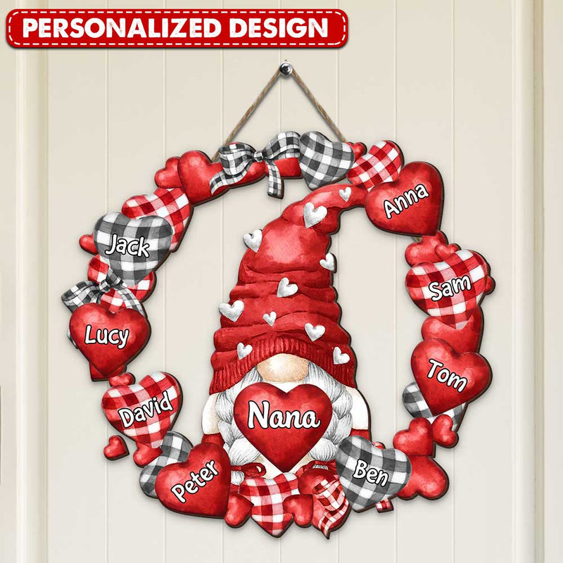 Discover Valentine Sweet Gnome Nana Mom Heart Kids Personalized Wooden Sign