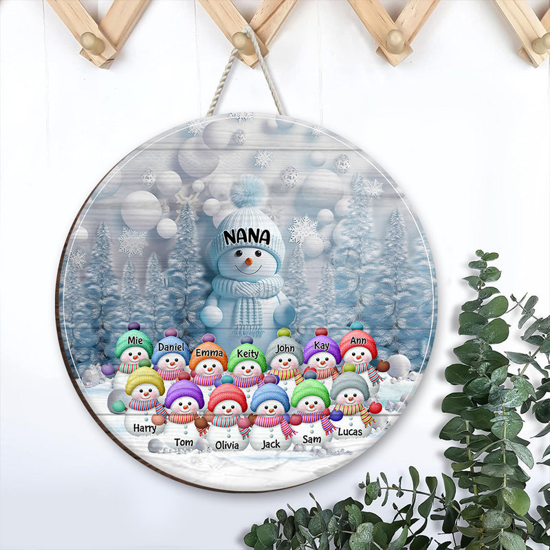 Discover Christmas Blue Vibe Snowman Grandma Mom Colorful Kids Personalized Wood Sign