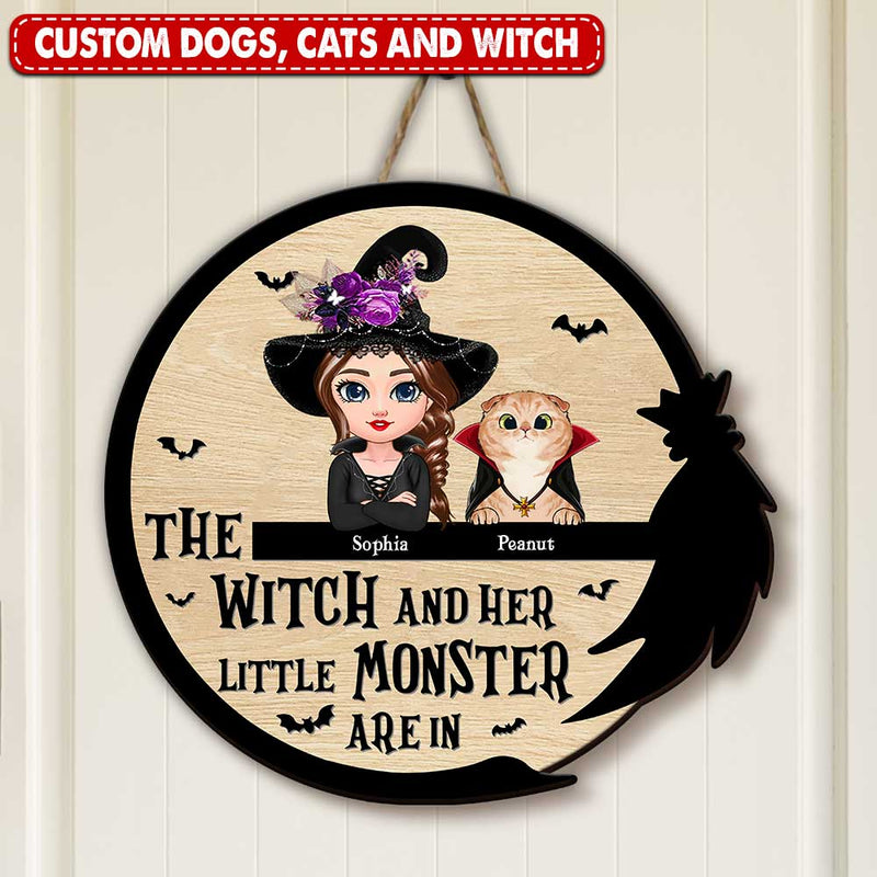 Discover The WitchAnd Her Little Monster Are In - Gift For Yourself, Gift For Women - Personalized Halloween Custom Shaped Wood Sign -
