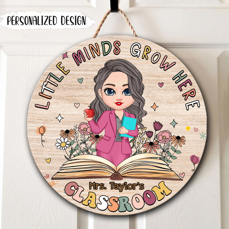 Discover Personalized Little Minds Grow Here Teacher Gift Circle Wood Sign
