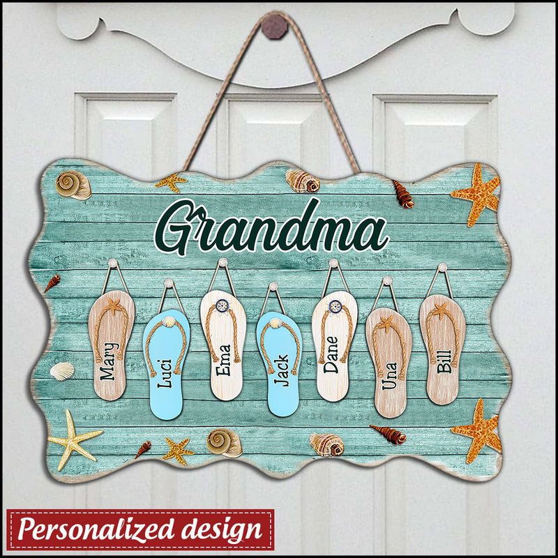 Discover Summer Flip Flop Grandma Family Gift Personalized Shape wooden sign