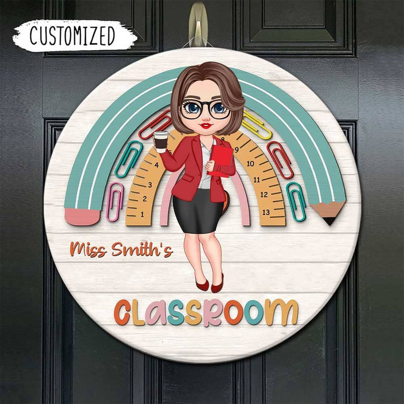 Discover Pretty Teacher Welcomes To Classroom Personalized Door Sign