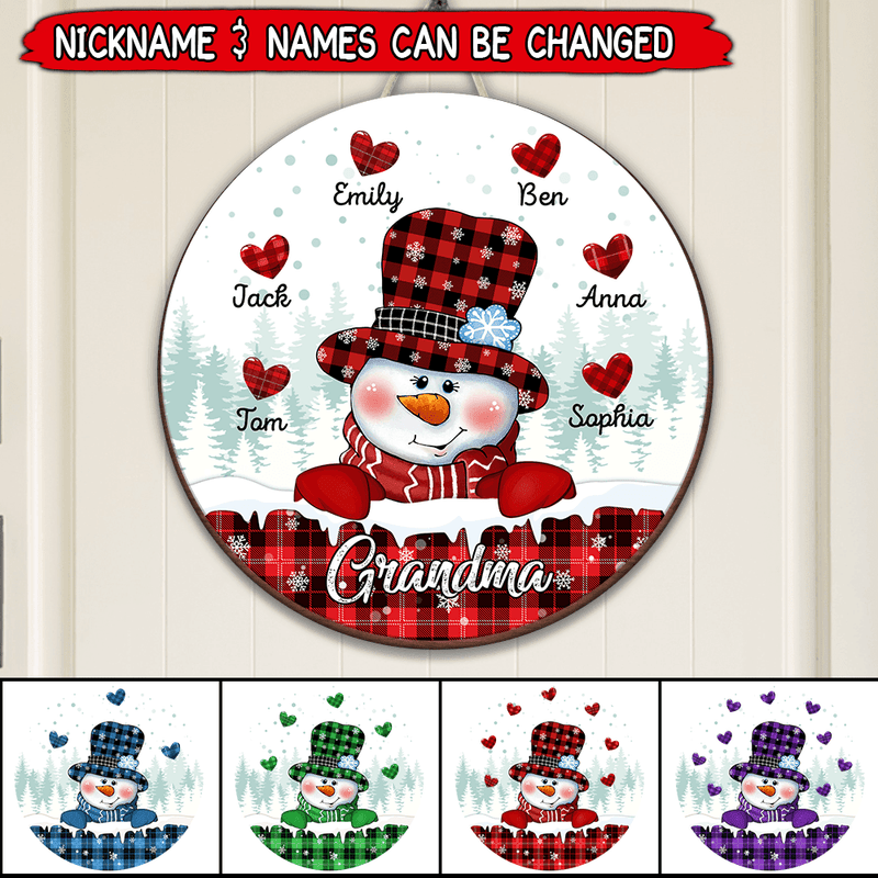 Discover Colorful Christmas Snowman Grandma Mom Sweet Heart Kids Personalized Wood Sign