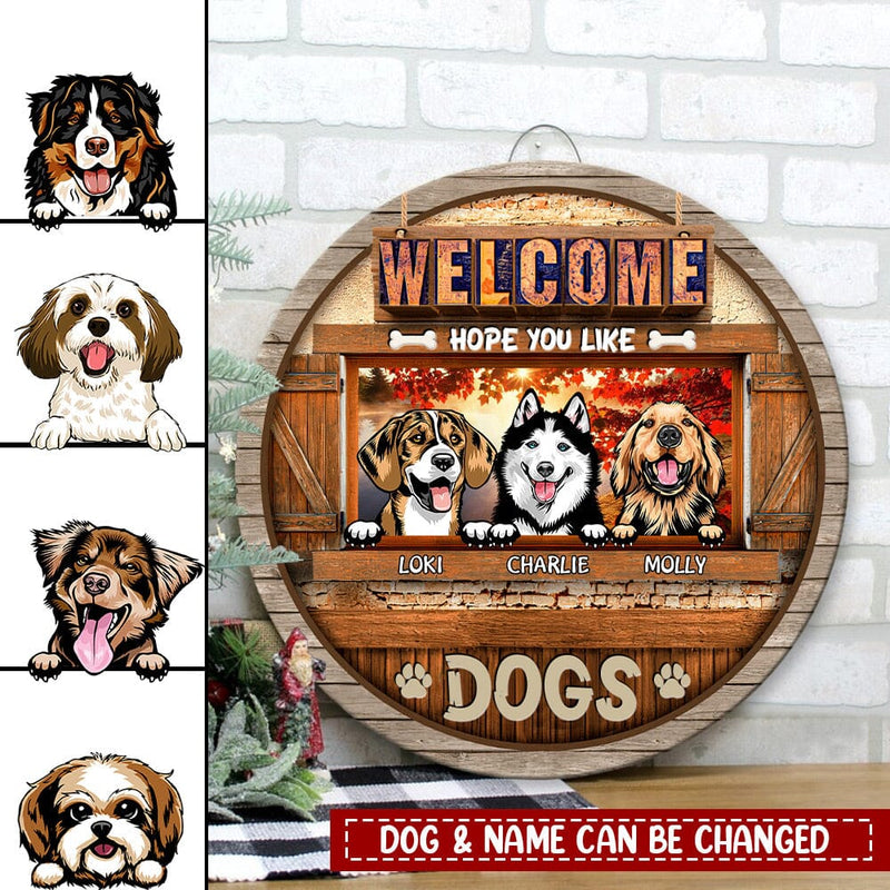 Discover Welcome Hope You Like Dogs Personalized Wood Sign