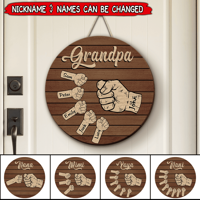 Discover Father's Day Gift Personalized Grandpa with Grandkids Hand to Hands Wood Sign