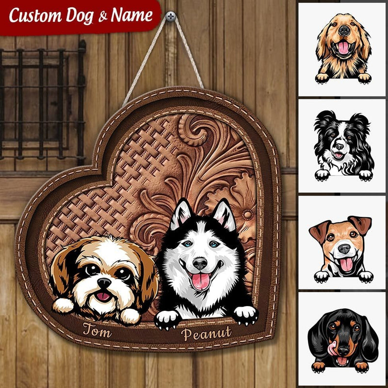 Discover Personalized Dog Mom Puppy Pet Dogs Lover Texture Leather Shape Wood Sign
