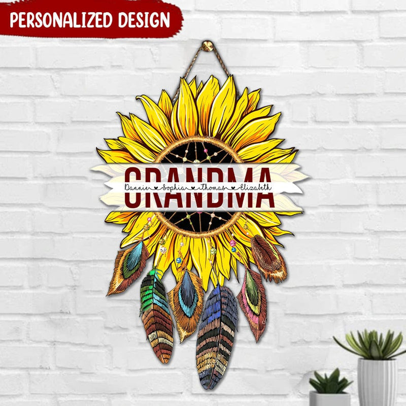Discover Customized Grandma, Nana…Sunflower Dreamcatcher Shape Wooden Sign
