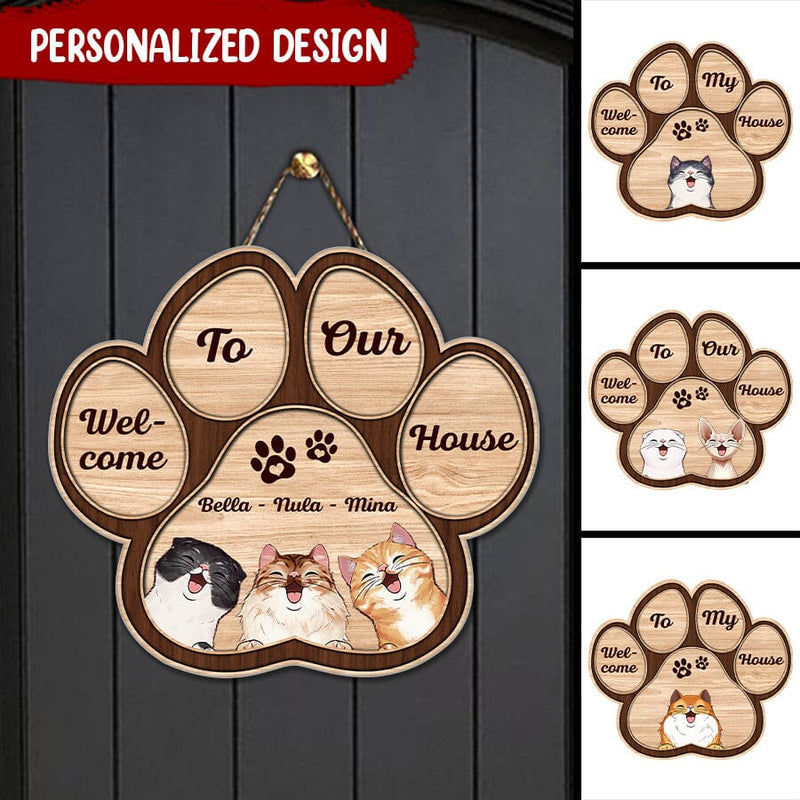 Discover Custom Cats Welcome To Our House Shape Wooden Door Sign