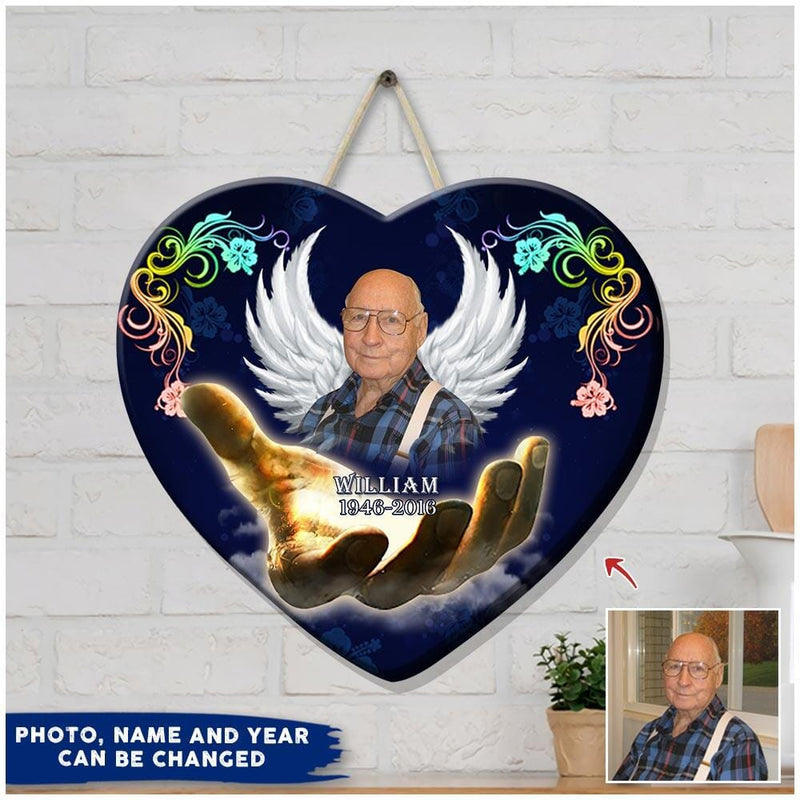 Discover Memorial Custom Photo Heart Shape Wooden Sign