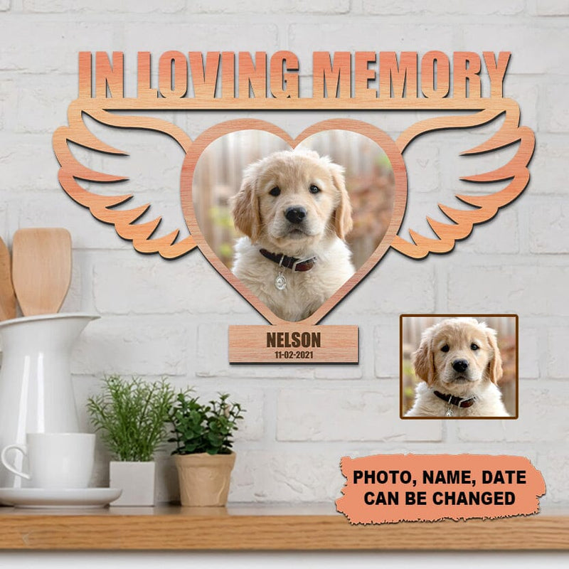 Discover Upload Photo Pet Loss Dog Cat Puppy Kitty In Heaven With Wings Custom Picture Shape Wooden Sign