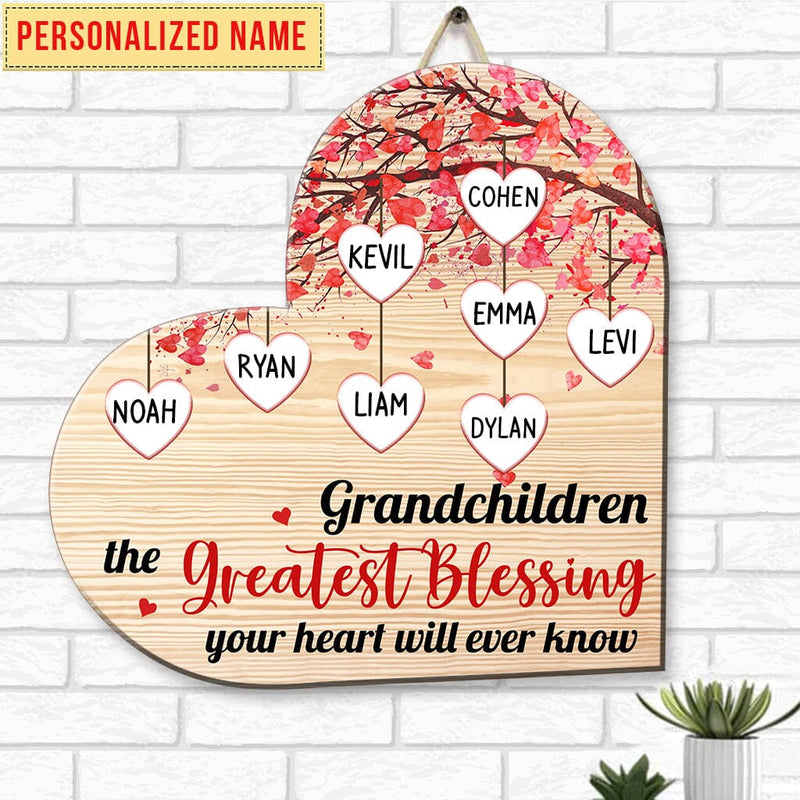 Discover The Greatest Blessing For Your Heart- Personalized Mother's Day Gift For Grandma, Nana, Grandmother Heart Shaped Wooden Sign