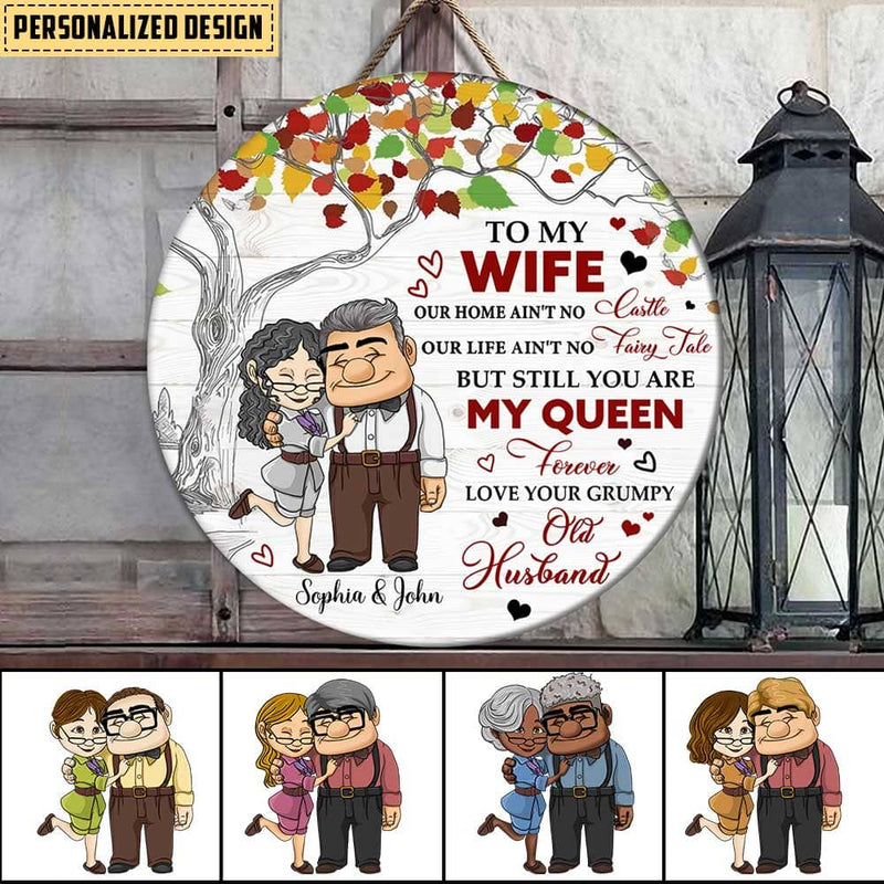 Discover To My Wife Love Your Grumpy Old Husband Custom Couple Circle Wooden Sign