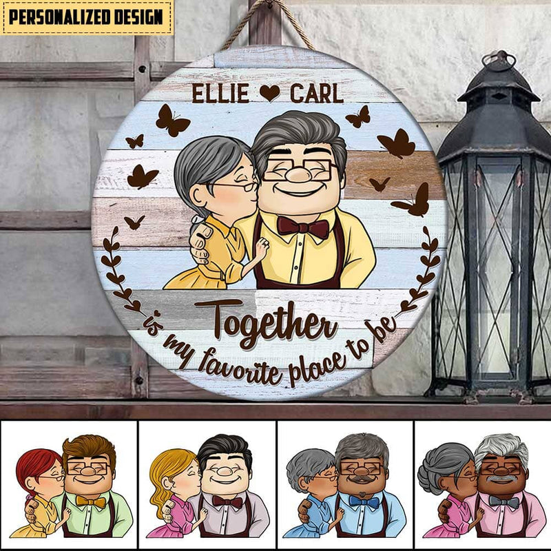 Personalized Gift For Couple Together Is My Favorite Place To Be Circle Wood Sign