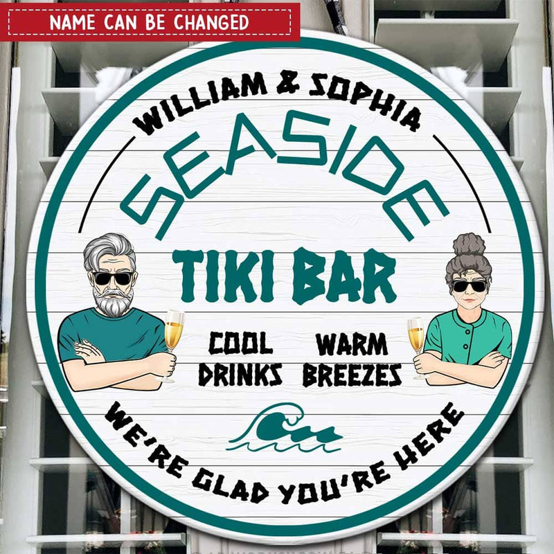 Discover Seaside Tiki Bar - Personalized Couple Wood Sign