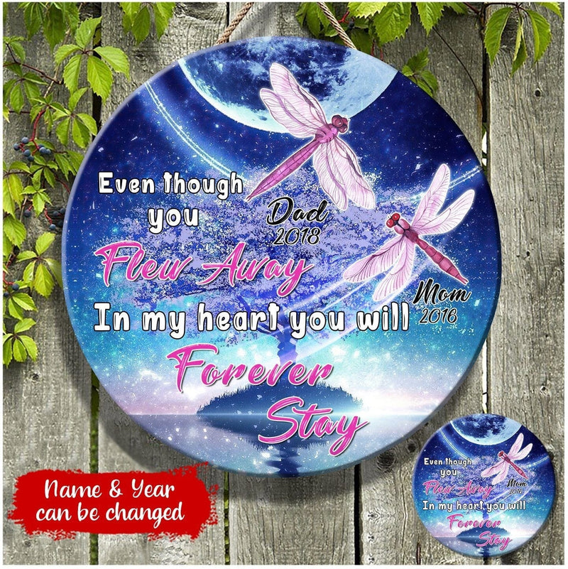 Personalized Name and Year Dragonfly In My Heart You Will Forever Stay Woodsign
