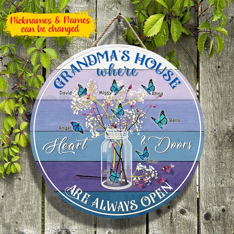 Discover Personalized Names Grandma's House Where Heart & Doors Are Always Open Circle Wood Sign