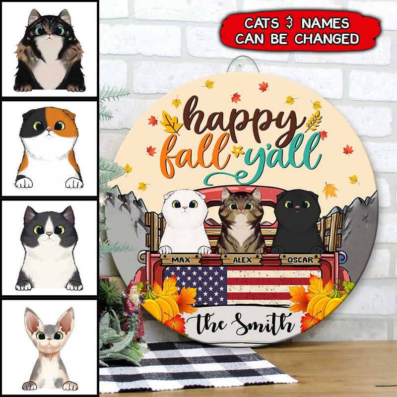 Discover Personalized Cats Happy Fall Y'all Wood Sign