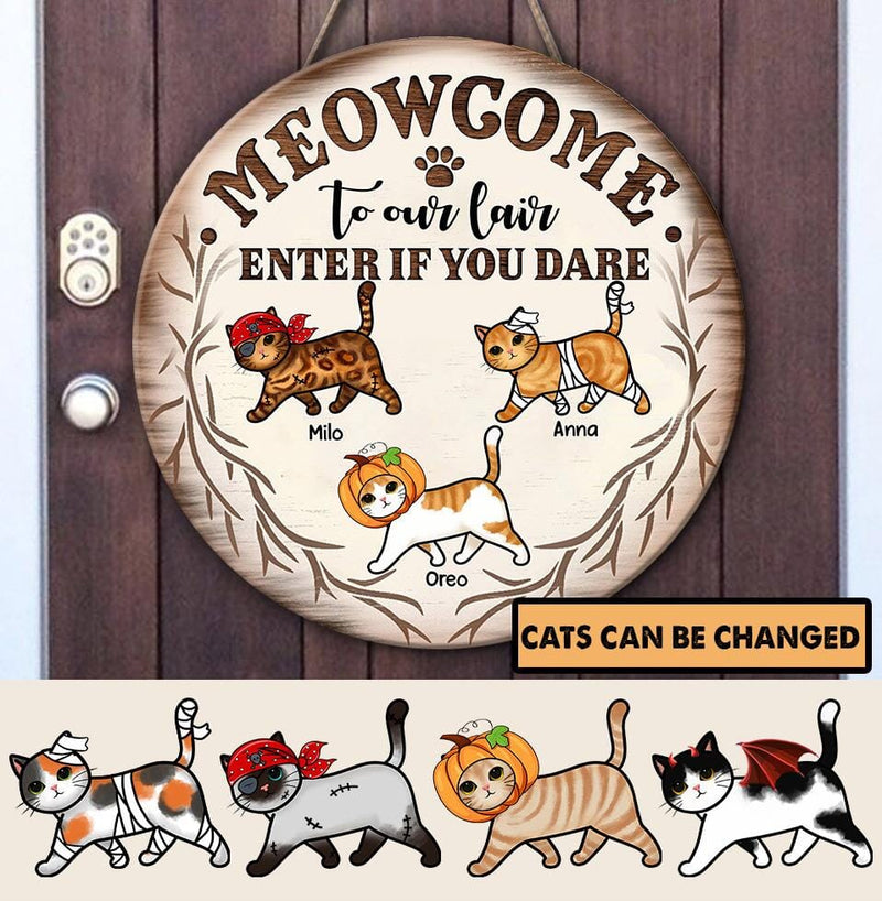 Personalized Cat Halloween Meowcome To Our Lair Wood Sign