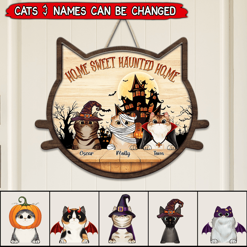 Discover Halloween Home Sweet Haunted Home Decorations For Cat Lovers Personalized  Shape Wooden Sign
