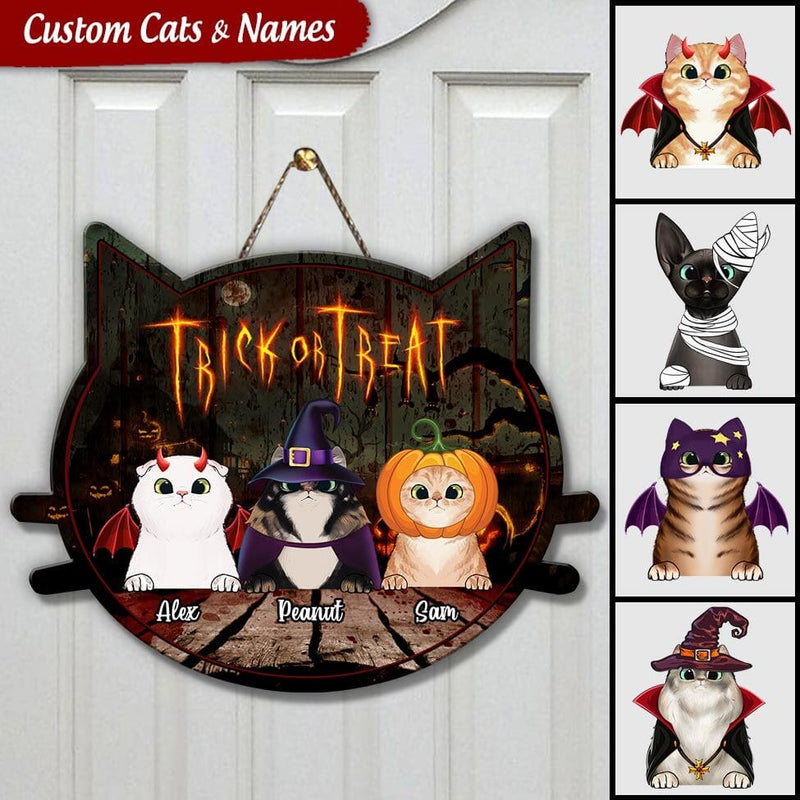 Discover Halloween Trick Or Treat Decorations For Cat Lovers Personalized Shape Wooden Sign
