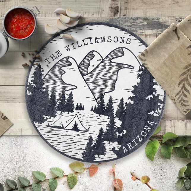 Rustic Mountains & Forest Navy Blue Personalized Cutting Board