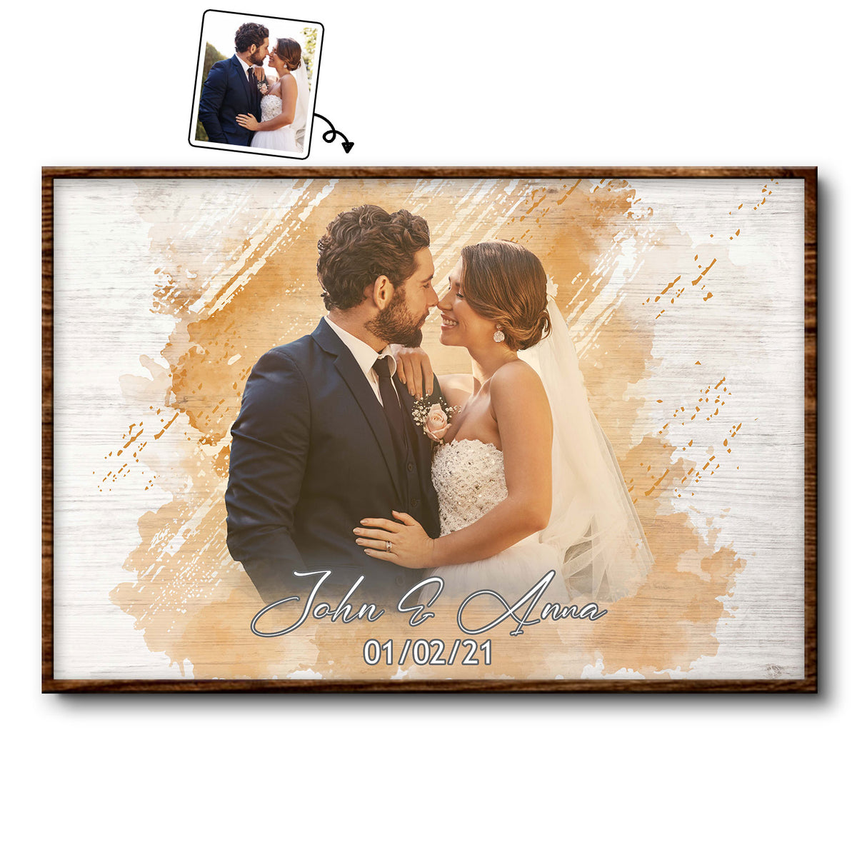 Discover Custom Photo Watercolor Painting Anniversary Gift For Husband, Wife Personalized Poster