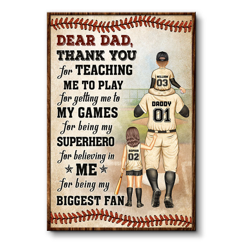 Discover Baseball Dear Dad Thank You For Teaching Me - Gift For Father - Personalized Custom Poster