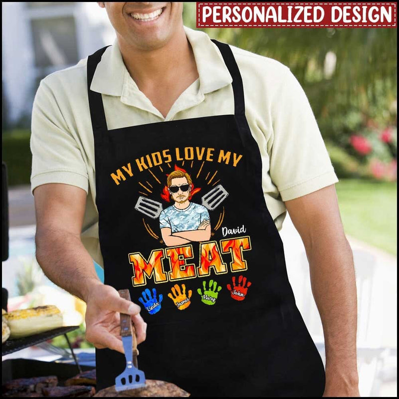 Discover My Kids Love My Meat Personalized Grandpa Dad Papa Grilling's Apron