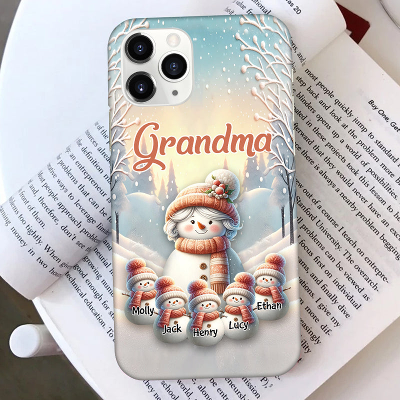 Discover Winter Day Grandma Snowman And Little Snowman Kids Personalized Silicone Phone Case
