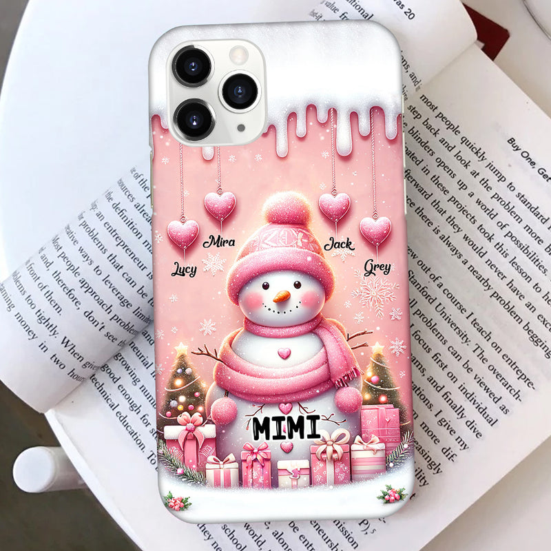 Discover Pink Themed Snowman Grandma With Little Heart Kids Personalized Phone Case