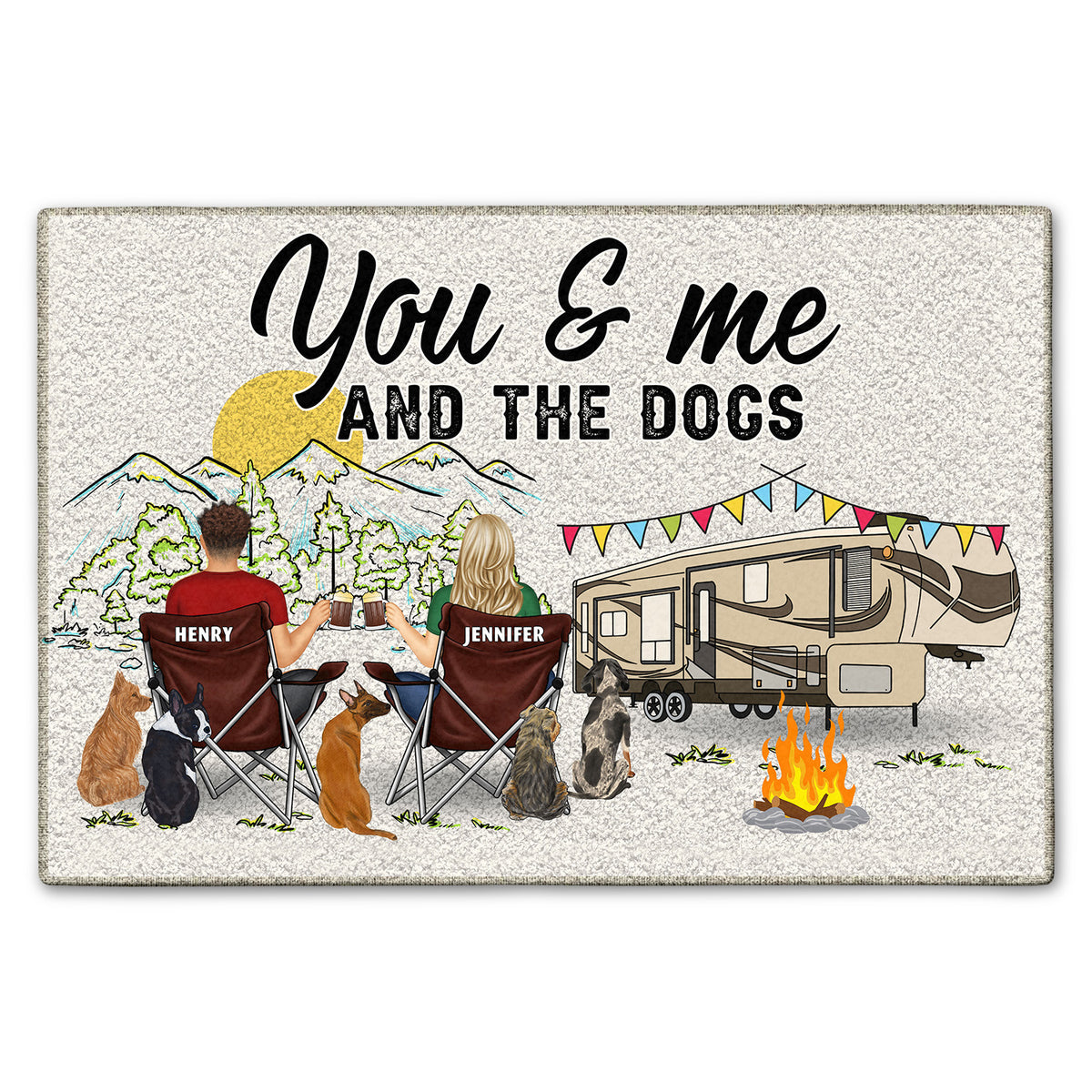 Home Is Where We Park It You And Me And The Dogs Custom Camping Lovers Gift Personalized Doormat